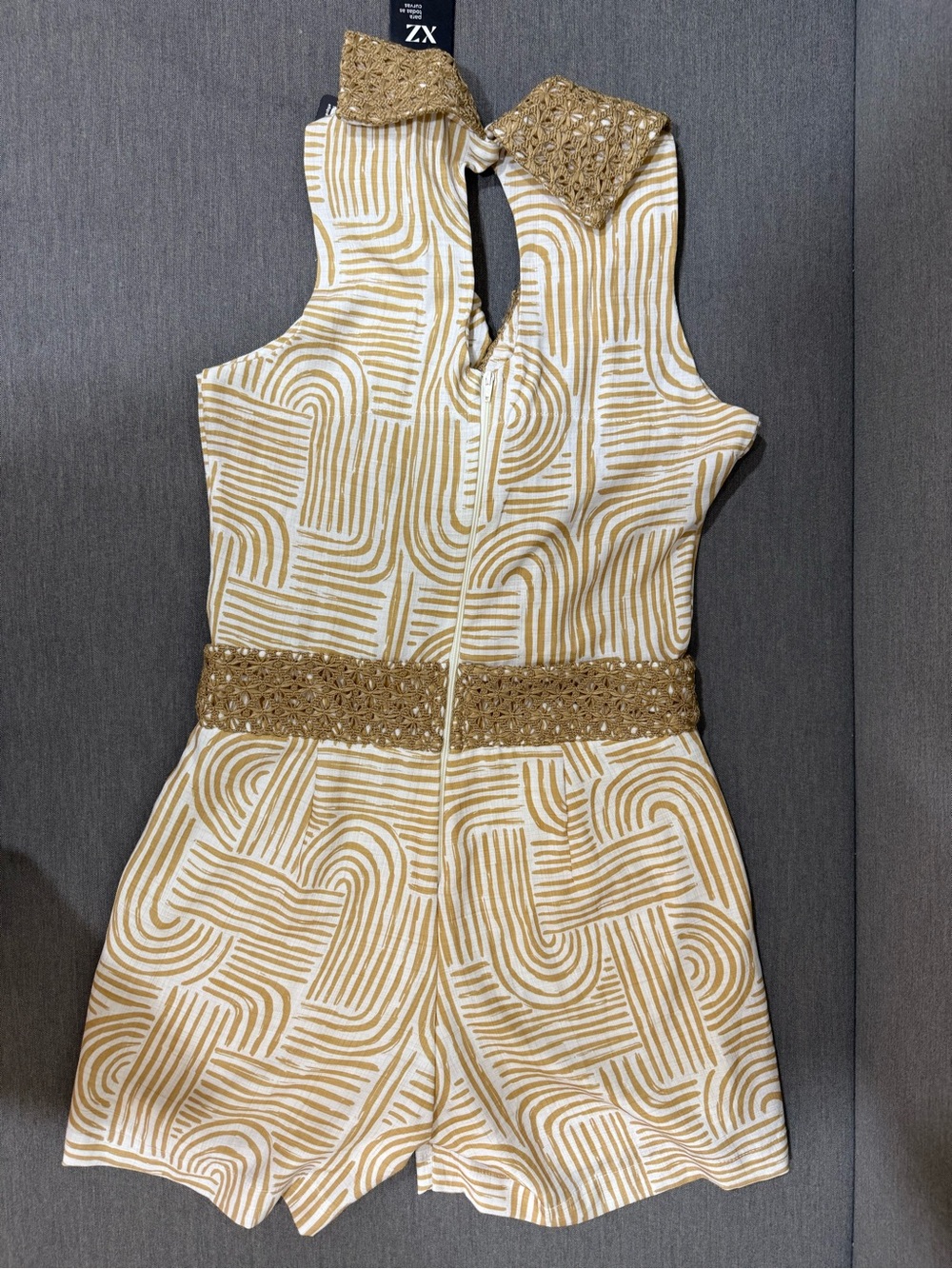 Sleeveless Cream & Gold V-Neck Romper with Embellished Waist - Picture 3 of 5